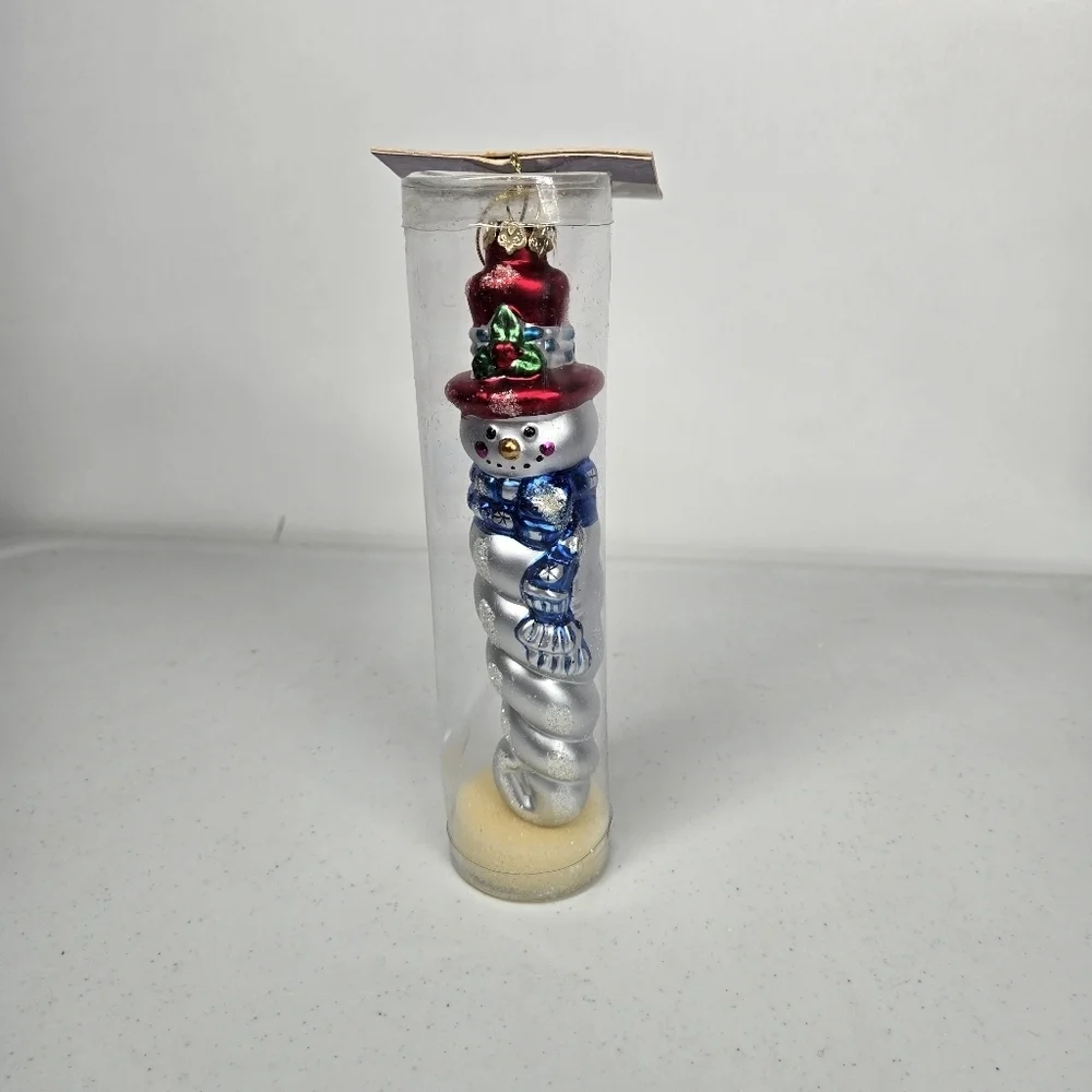 VTG Slim Frosty Frolics Snowman Handblown Glass Christmas Ornament Twirl Holiday